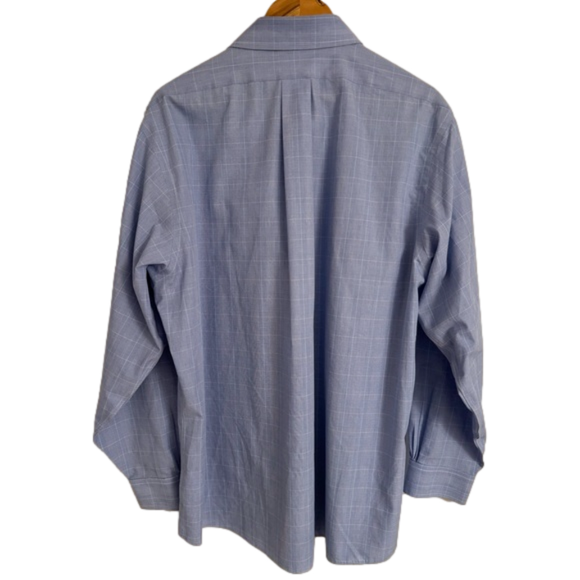 Brooks Brothers 1818 Shirt Mens 17.5 Blue Checked Regent Fit No-Iron Button Down - Picture 2 of 5